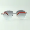 Изысканные классические солнцезащитные очки с бесконечными бриллиантами 3524027, дужки из натурального оранжевого дерева, размер: 18-135 мм