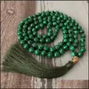 Chains Necklaces & Pendants Jewelry 108 Green Malachite With Tassel Hand Knotted Buddha Prayer Beads Meditation Necklace Japa Mala Necklaces