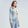 Patchwork Asymmetrical Denim Women Coat V Neck One Off Shoulder Sexy Hollow Out Streetwear Female Clothes 210524