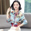 Korean Fashion Silk Women Blouses Satin Long Sleeve Shirts Pattern Office Lady Blusas Largas Plus Size XXXL s Tops 210531