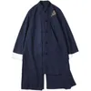 Men's Trench Coats Plus Size 5XL Men Loose Vintage Cotton Linen Coat Cardigan Kimono Male Long Chinese Style Black Windbreaker Viol22