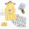 Summer Sweet 60% cotton sleeveless shorts pajama set sleepwear Korea Cute cartoon O-neck pyjamas 210809