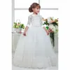 De jolies robes de filles de fleurs pour mariages princesse joyau manches longues dentelle dentelle v le col v nœud gros noeud balayer train petit enfants robe de pageant saint 2021