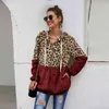 Ymwmhu Leopard Patchwork Kvinnor Teddy Coat Höst Hooded Fluffy Plush Winter Faux Fur Jacket Lös överrock s 211220