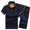 Track Garnitur Mężczyźni Slim Polo T Shirt + Spodenki Ustaw Casual Solid Dres Worksuit Leisure Men's Top i Pant Suit Suits Garnitury Men 210714