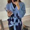 Nomikuma coreano hit cor xadrez de malha Cardigan Causal V-pescoço de manga longa camisola jaqueta outono inverno novo knitwear 6c937 210427