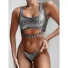 Gümüş Yılan Bikini Push Up Seksi Mayo Kadın Neon Mayo 2021 Kadın Yeni Zincir Mayo Brezilyalı Bathers Biquini Mujer X0522
