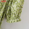 Tangada Summer Women Green Flowers Stampa abito da spiaggia con scollo a V manica corta da donna Mini abito Vestidos 5X13 210609