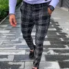 Мужские брюки умные повседневные моды мужская одежда плед карандаш брюки тонкие середины талии Jogger случайные брюки брюки для мужчин Y0811