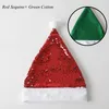 Sublimation Glitter Christmas Hats Red Sequins Cloth Decoration Xmas Party Favor Santa Hat Heat Transfer Printing DIY Mermaid Holiday New Year Cap for Adult Chidren