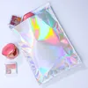 Sac de détail auto-adhésif en aluminium couleur Laser, 500 pièces/lot, sacs d'emballage en aluminium Mylar pour l'épicerie, emballage artisanal, sac Express