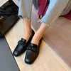 Low Heels Real Leather Loafers Shoes Woman Chunky Heel Dress Pumps Pleated Square Toe Ladies Footwear Spring Brown 210517