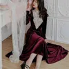 Dresses Woman Party Night Burgundy Velvet Vintage Women Long Dress Elegant Full Sleeve Ankle-Length Vestido Spring 210603