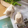 Fashion Gift Wrap Drawstring Burlap Bags Heart Printed Cotton Small Sack-pure White + Beige Each Ten Christmas GiftBags