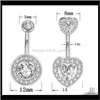 & Bell Drop Delivery 2021 Steel Belly Button Rings Crystal Navel Heart Shape Piercing Sexy Body Jewelry Piercings 4Uupe