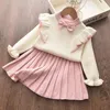 2020 nouveau automne et hiver enfants filles ensemble pull tricoté haut + jupe plissée robe robe 2 pièces vêtements ensembles1-6Y bébé fille vêtements 809 V2