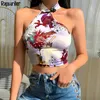 Rapwriter Sexy Backless Dragon Printed Summer Tank Tops Women Chinese Style Sleeveless Halter Crop Tops Fashion Clothes 210415