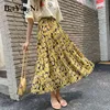 Summer Pleated Chiffon Skirts Womans Floral Printed Vintage Casual Cute High Waist Skirt Midi Kpop Harajuku Saias 210506