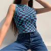 Damska Tank Tank Tops Plaid Drukowane Harajuku Crop Top Women Basic O Neck Kamizelka Tee Streetwear Estetyczne Śliczne Koszule 210422