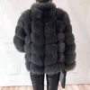 100% véritable manteau de fourrure femme chaude et élégante veste de fourrure naturelle gilet col montant manteau en cuir à manches longues manteaux de fourrure naturelle 211122