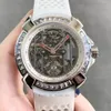 Nowe Mężczyźni Zegarki Diamentowe Bezel Automatyczny Ruch Rezerwowy Power Tourbillon Żółty Gumowy Pasek Szkielet Dial Luxusuhr Wristwatch Reloj de Lujo