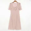 Foridol à pois bouton rose robe d'été femmes Vintage en mousseline de soie Maxi longue robe robes de goutte pour les femmes robe fendue 210415