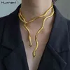Huanzhi طوق Y Pulsera de Serpiente Color Dorado Negro Para Mujer Hombre، Joera Aleacin Metal Multicapa، Bent Cool Estilo