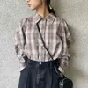 春の快適な格子縞の長袖ブラウス女性シックなパフのスリーブデザインレディーストップスオールマッチボタンアップシャツ210514