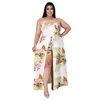 Plus Size Damkläder Anpassad Sexig Ärmlös Tube Top Fashion Fold Printing Personlighet Split Casual Jumpsuit 211116