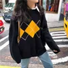 Geometric Pattern Fashion Basic Hit Casual Regular Female Women Long Sleeve All Match College Wind Sweaters 210922