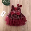 1-6Y niño pequeño bebé chico niñas tutú vestido lentejuelas arco princesa fiesta boda cumpleaños vestidos para niñas Navidad vestido rojo G1129