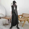 [EAM] Women Black Asymmetrical Bandage Big Size Loose Fit Vest V-collar Sleeveless Fashion Spring Autumn 1DD5901 21512