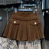 Frau Plissee Solide Vintage Frühling Herbst Hohe Taille Faldas Samt Koreanische Jupe Kawaii Mini Röcke 19516 210415