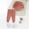 2st Baby Boy Casual Stripes Baby set Solid Bomull Stickad Barn Mjuk Höst Vinterduk 210521