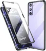 Magnetische Adsorptie Metalen Frame Case Front en Aug Tempered Glass Full Screen Coverage voor Samsung Galaxy A12 A32 A52 A72 S20 FE A30S A50S A50 A70 50PCS / lot