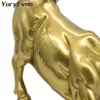 YuryFvna 3 Sizes Golden Wall Street Bull OX Figurine Sculpture Charging Stock Market Bull Statue Home Office Decoration Gift 210910