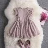 フラッタースリーブの子供たちとファッションガールズポンレースドレス子供のための素敵な幼児夏の刺繍服210529