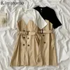 Kimutomo Casual Patchwork Sukienki Kobiety Wiosna Lato Fałszywe Dwa kawałek Krótki Rękaw O-Neck Slim Talii Sukienka Koreański Chic 210521