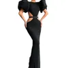 Puff Sleeve Evening Party Dress Custom Made Slim and Bare Waist Sweep Train Gowns High Quality
