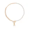 Collier de perles initiales en or pour femmes plaqué trombone lien chaîne collier tour de cou fermoir délicat pendentif bijoux cadeaux