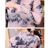 Office Lady Print Plus Storlekskjorta För Höst Lykta Ärm Silk Blus Kvinnor Bow Ladies Pullover Kläder 10501 210415