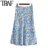 Women Chic Fashion With Lining Floral Print Midi Skirt Vintage High Waist Side Zipper Female Skirts Mujer 210507