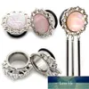 Alisouy 2pcs New Flower Pink Opal Pendant Stainless Steel Ear Plugs Tunnel Expander Flare Stretcher Gauges Piercing Body Jewelry Factory price expert design