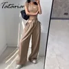 Pantalones de pierna ancha Mujer Verano Tubo recto Cintura alta Ahueca hacia fuera con cordones Suelta Casual Mujer Sexy Pantalones caqui 210514