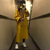 Kadın Yünü Kadın Karışımları Kadın Sarı Zarif Kış Palto Uzun Bandaj Yün Kat Hardian Plus Boyutu Pocket Dönüşü