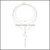 Pendant & Jewelrypendant Necklaces 3 Layers Exquisite Long Thin Bars Metallic Pendants Slim Chains Elegant Golden Sier Plated For Women Drop