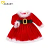 6 M-4Y Kerstmis Baby Meisje Jurk Xmas Red Fluweel Pluche Tutu Party Jurken voor Meisjes Jaar Kostuums 210515