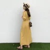 Mulheres Cardigan Manga Curta Azul Vestido Amarelo Oversize Collar Botões Long Camisa Es Casual Robe Femme Vestido 210423