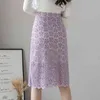 Vår sommar kvinnors spetsar hakan mantel midi kjolar koreansk ol stil hög midja penna wrap sexig kvinnlig 210428