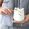 Nordique marbre tasses mat luxe eau café thé lait tasses café condensé tasse en céramique soucoupe costume avec plat cuillère ensemble Ins